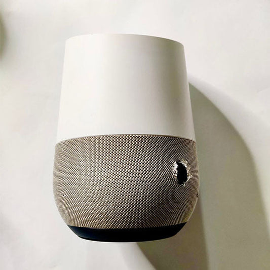 Google Home device promotional torn with original power adopter